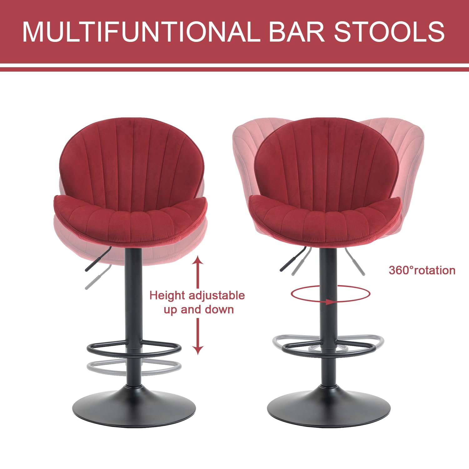 Adjustable Velvet Bar Stools Set of 2
