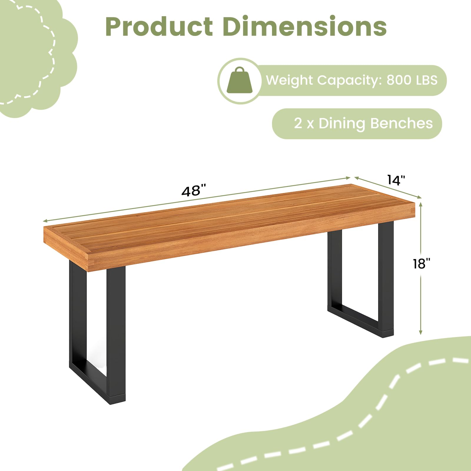 48" Acacia Wood Outdoor Bench with Slatted Seat