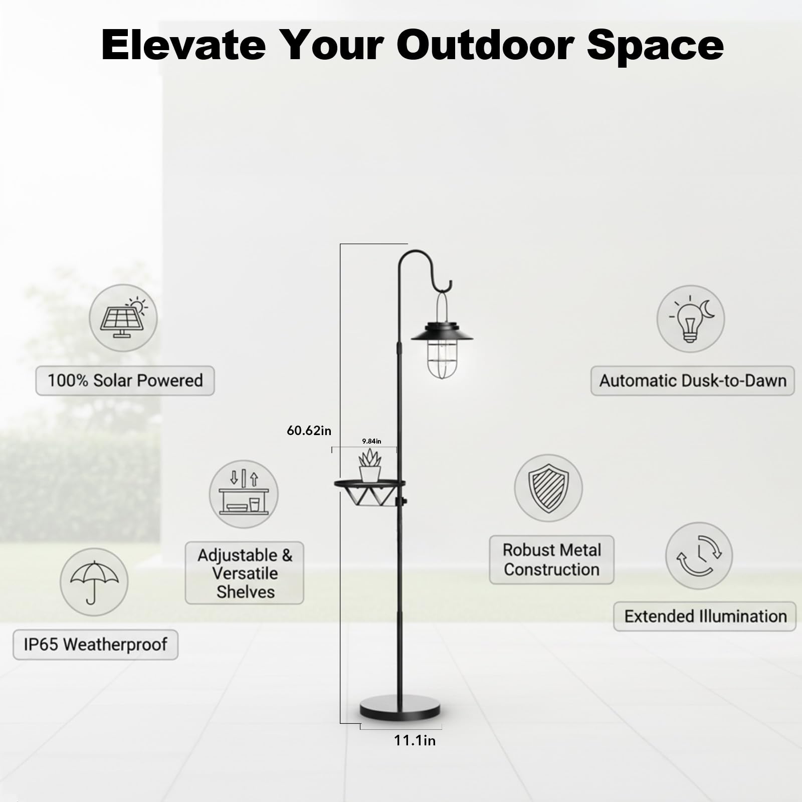 Solar Floor Lamp with Table for Outdoor Patio