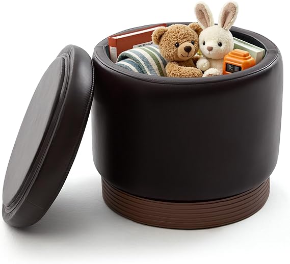 Round Storage Ottoman Dark Brown Swivel Footstool