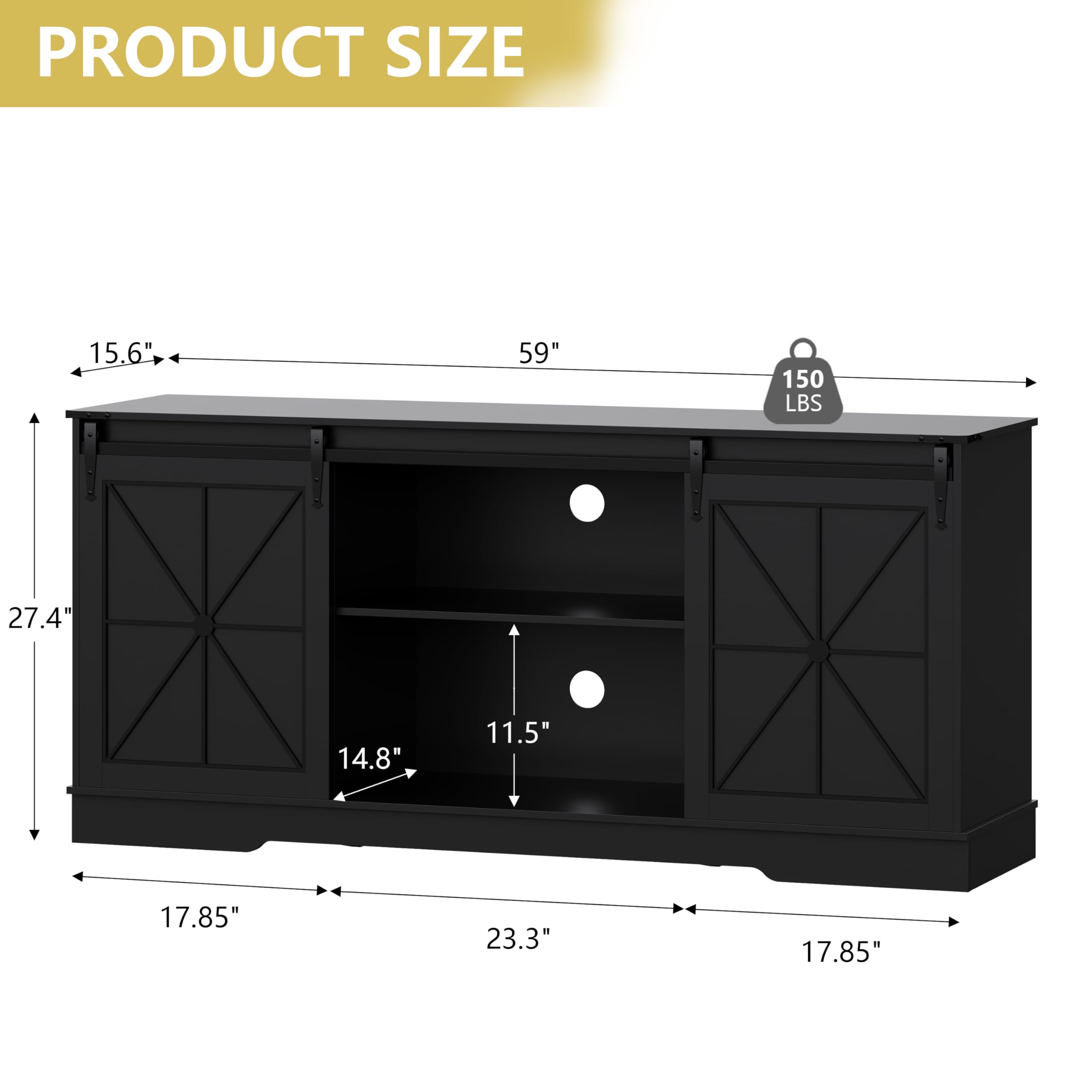 Farmhouse TV Stand with Sliding Barn Doors