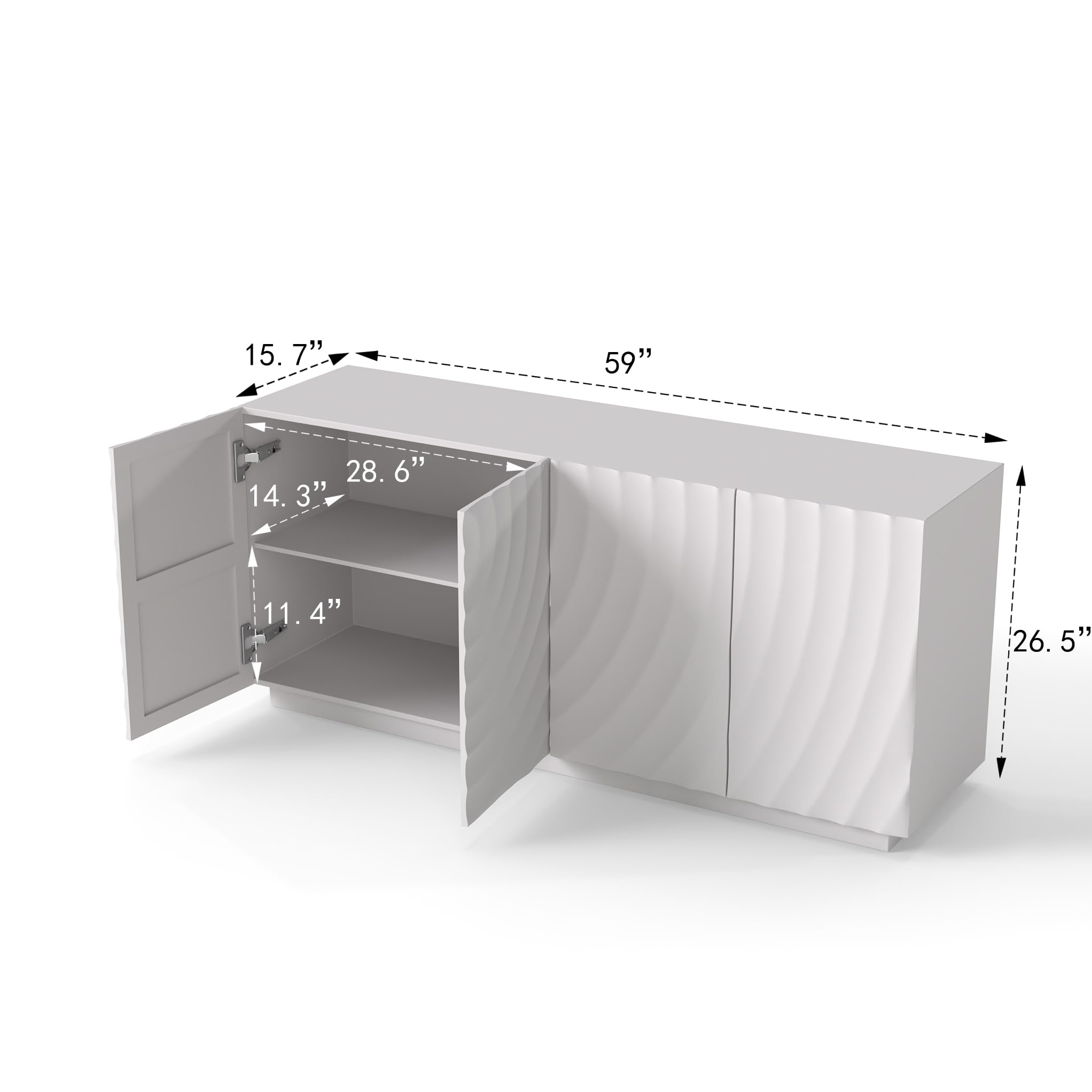 4-Door Buffet Cabinet with Textured Ripple Front