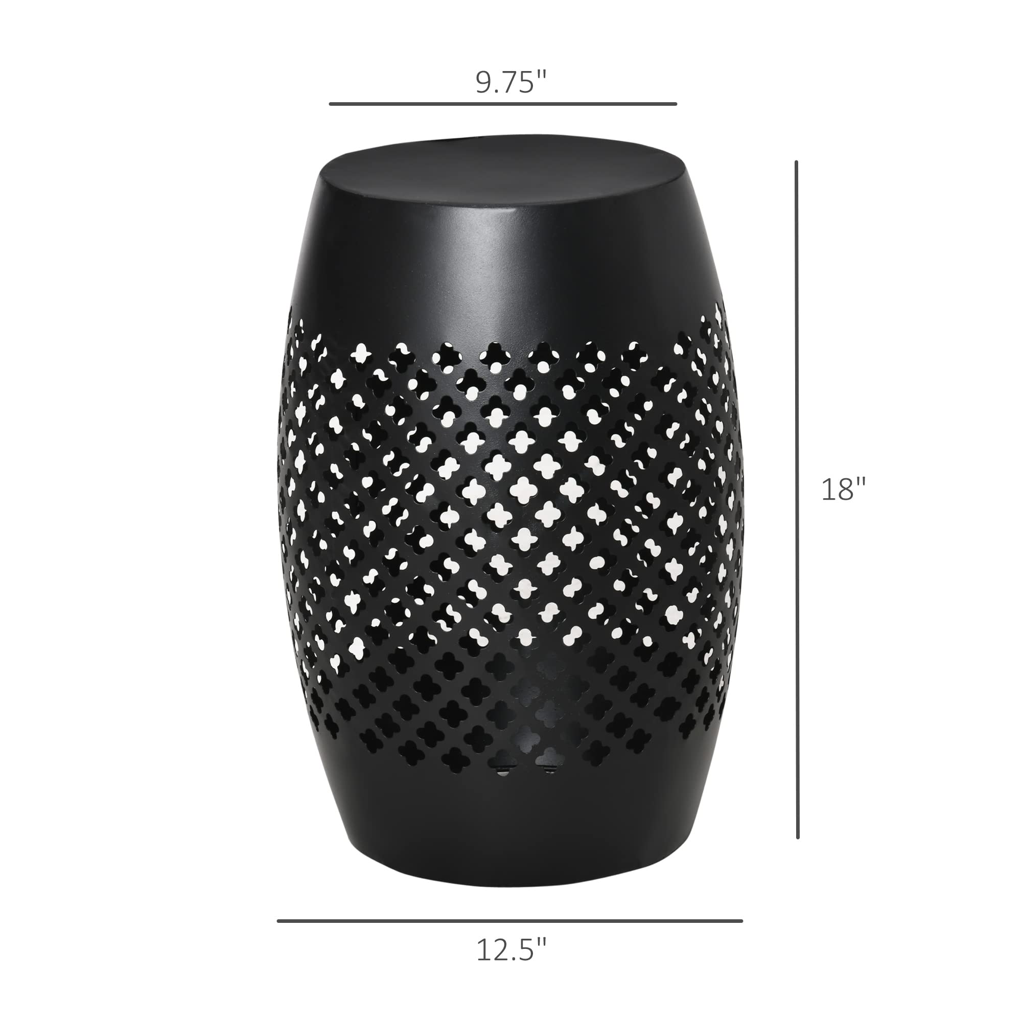 12.5" Steel Outdoor Side Table Round Hollow Drum Patio End Table