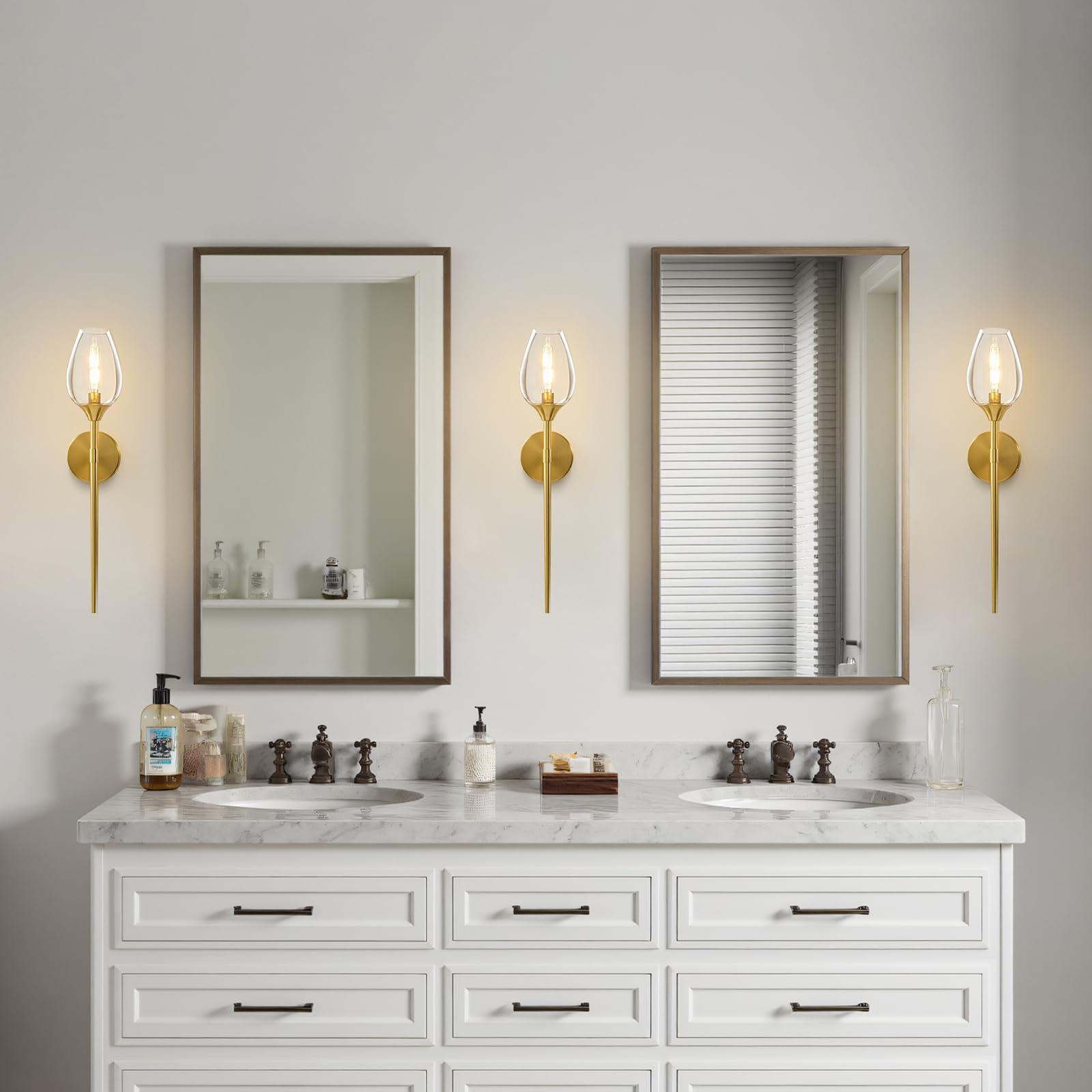 Gold Glass Wall Sconce Light with Flower Shade