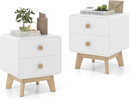 Mid-Century Modern 2-Drawer Nightstand White