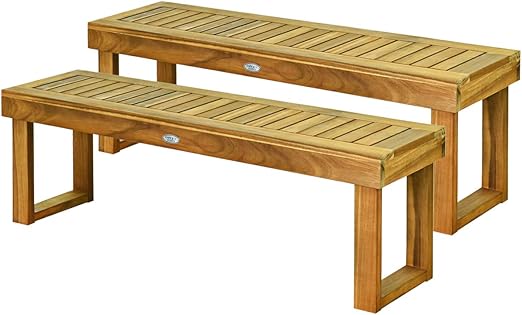 52" Acacia Wood Outdoor Bench with Slatted Seat