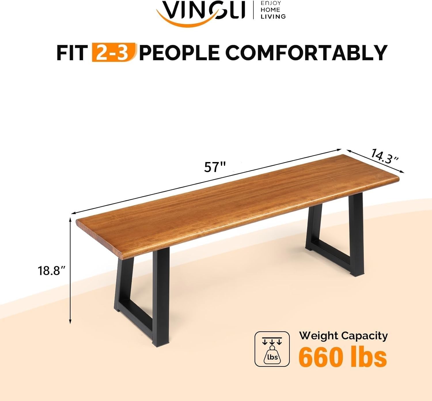 Outdoor Bench with Metal Legs Rustic Wood