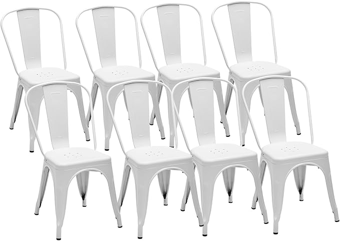 Metal Dining Chairs Set of 8 - Stackable Restaurant Chairs