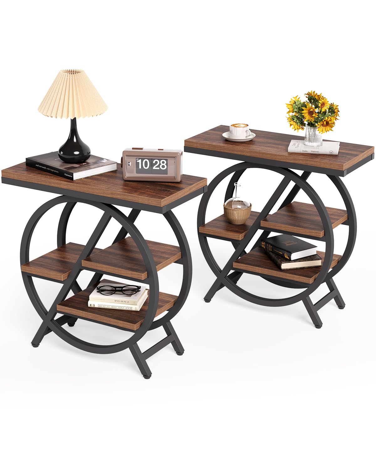 4-Tier Narrow End Table Set of 2 - Modern Side Table with Storage