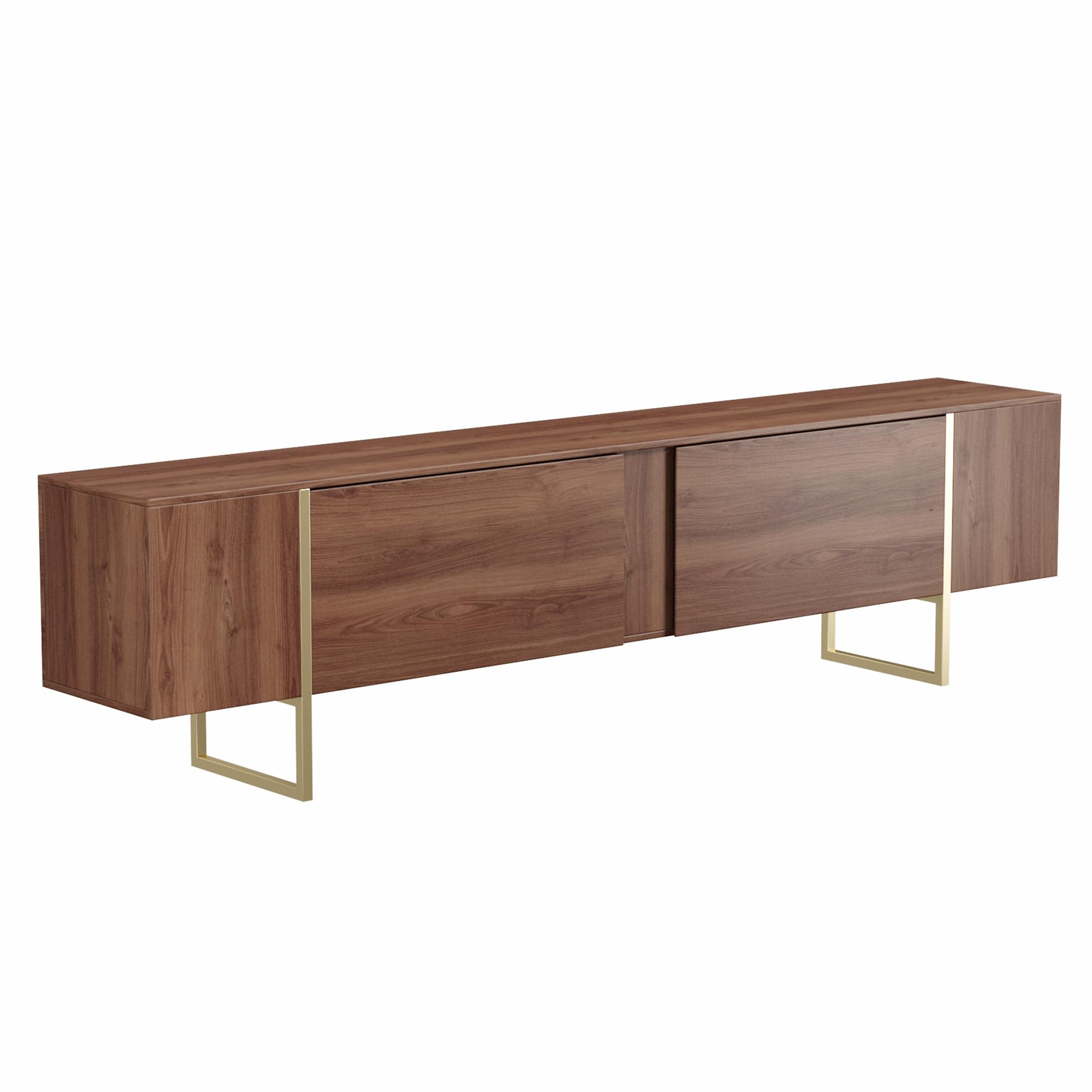 71" TV Stand with Gold Legs and Storage Doors