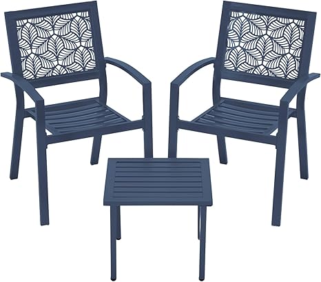 Outdoor Bistro Set for 2 with Stackable Chairs and Coffee Table
