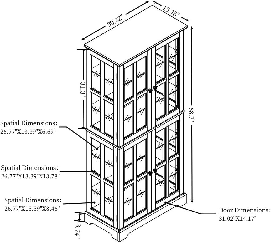 Antique Glass Display Cabinet with Adjustable Shelves
