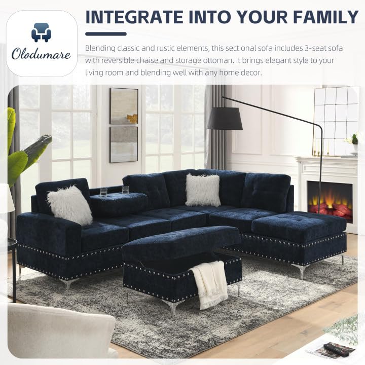 L-Shape Sectional Sofa with Reversible Chaise and Storage Ottoman