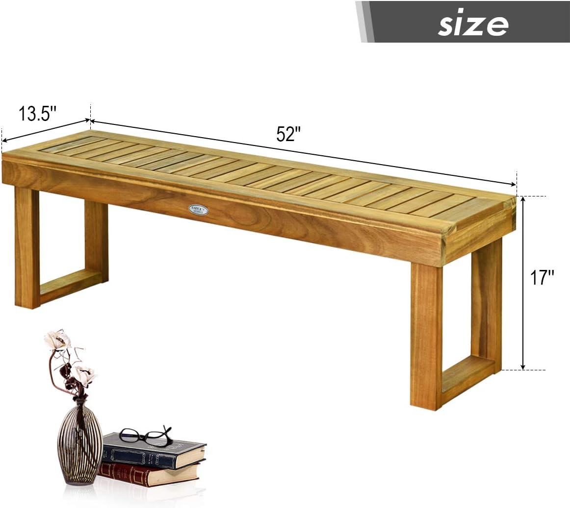 52" Acacia Wood Outdoor Bench with Slatted Seat