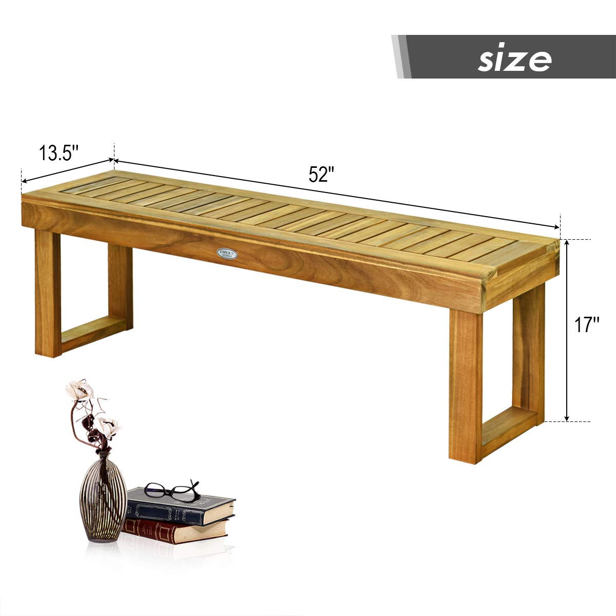 52" Acacia Wood Outdoor Bench with Slatted Seat