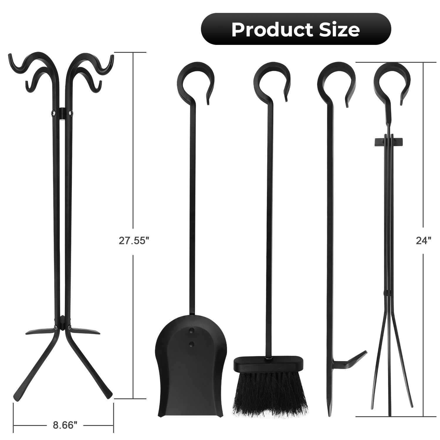 5-Piece Fireplace Tool Set with Stand