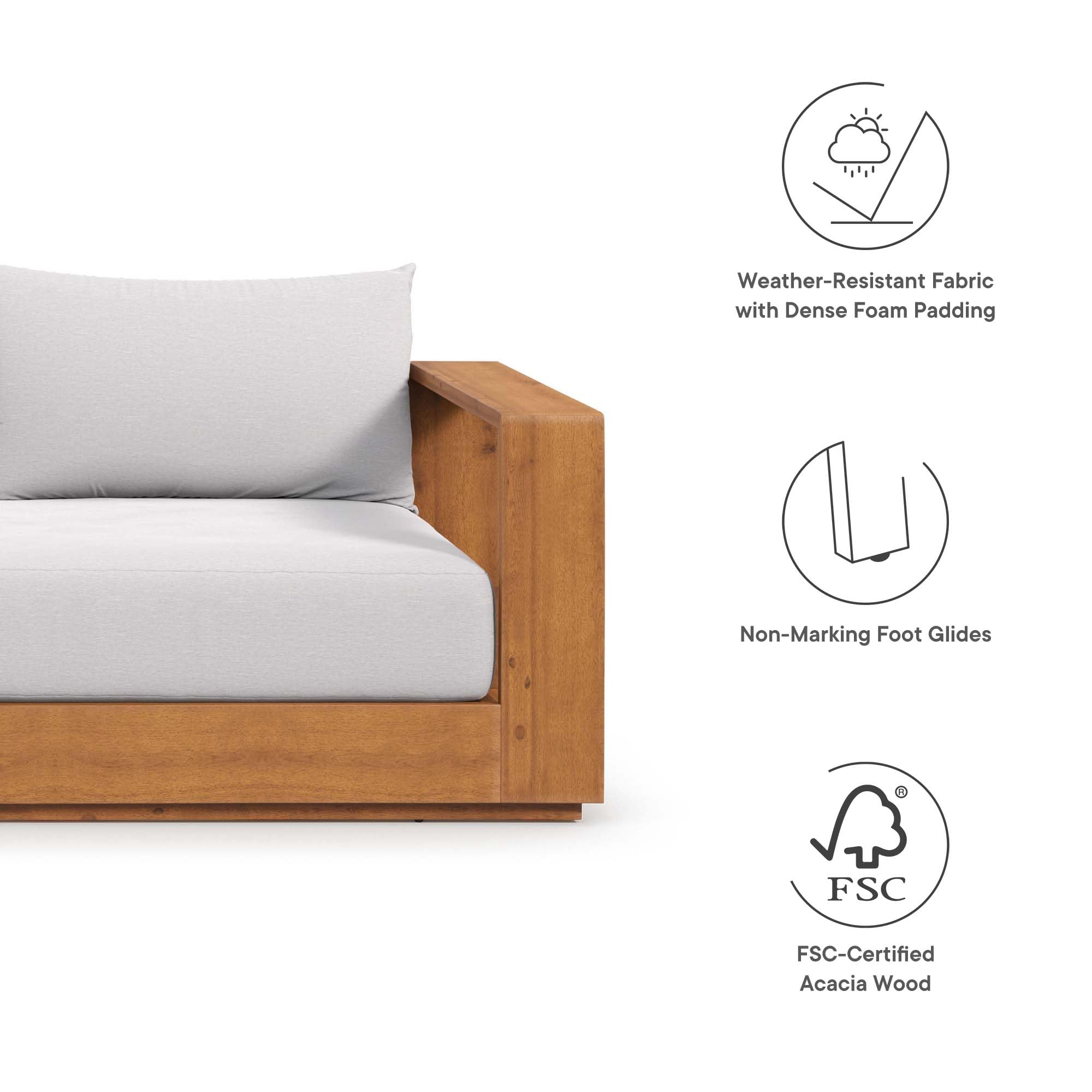 Tahoe Acacia Wood Outdoor Patio Sofa with Weather-Resistant Cushions