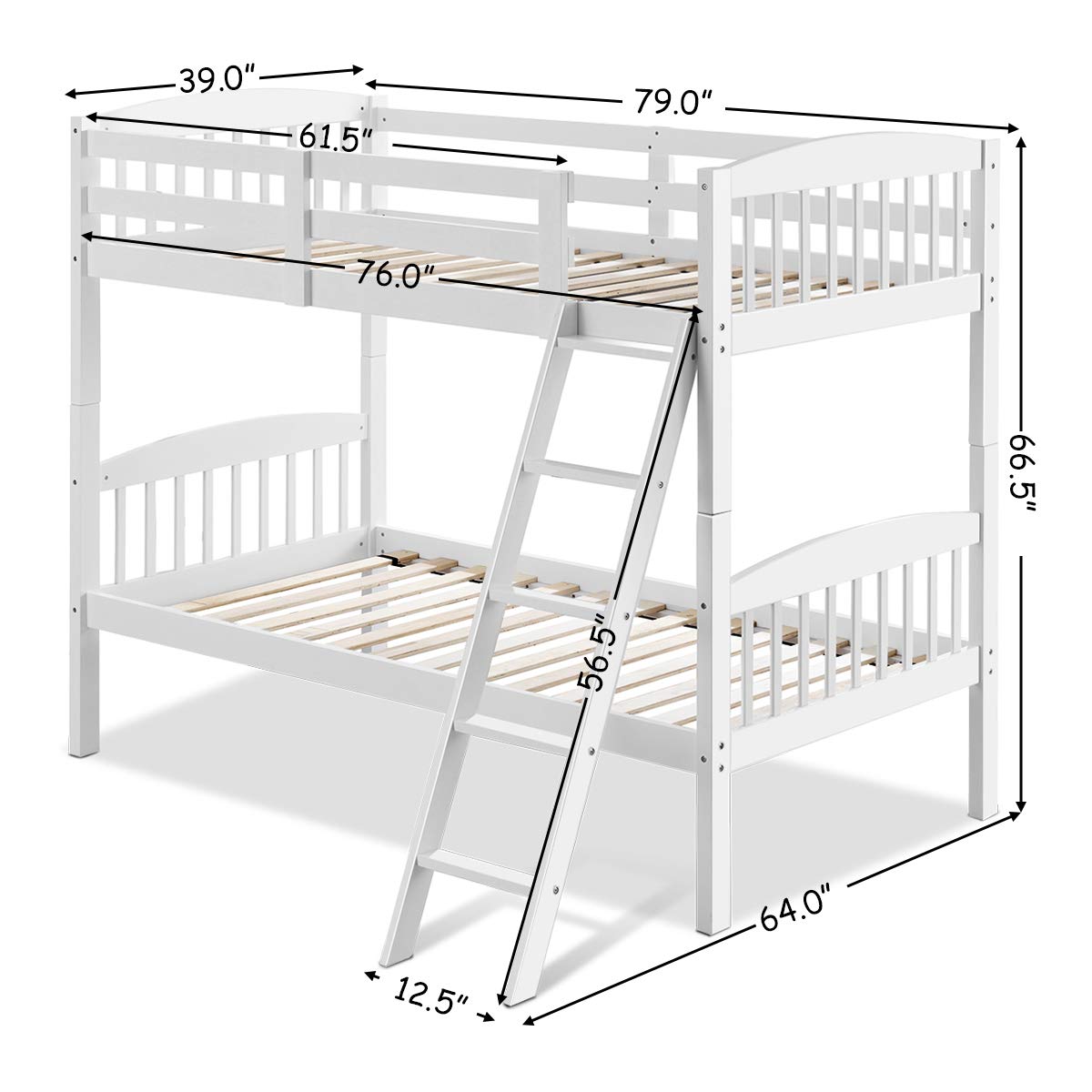 Twin Over Twin Bunk Bed with Ladder and Safety Rail