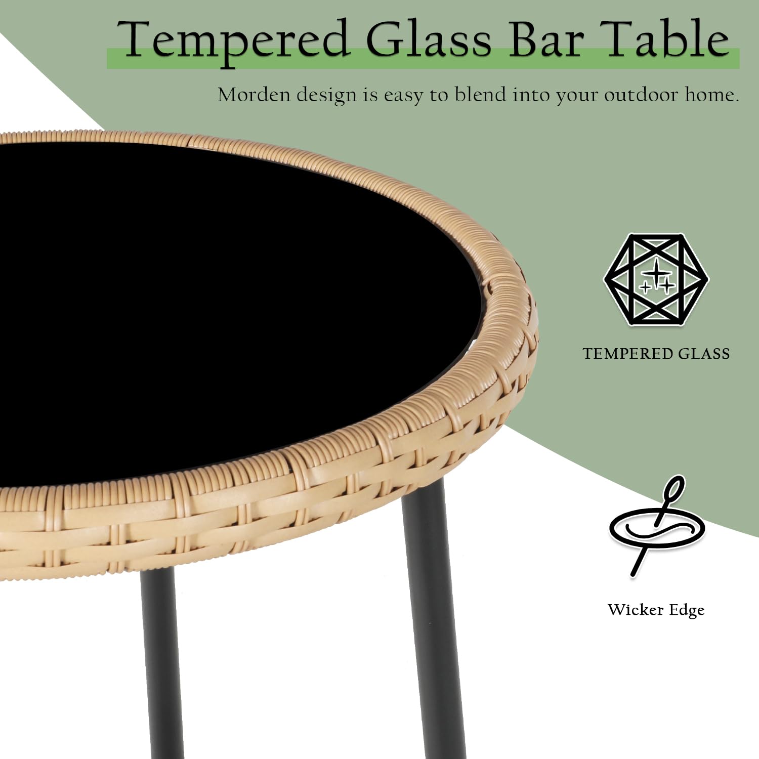 3-Piece Outdoor Bar Set with Rattan Chairs