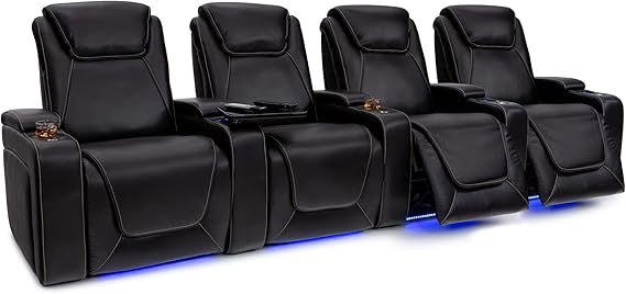 Paladin Home Theater Seating - Heat & Massage, Powered Headrest & Lumbar, Italian Leather, Row of 4