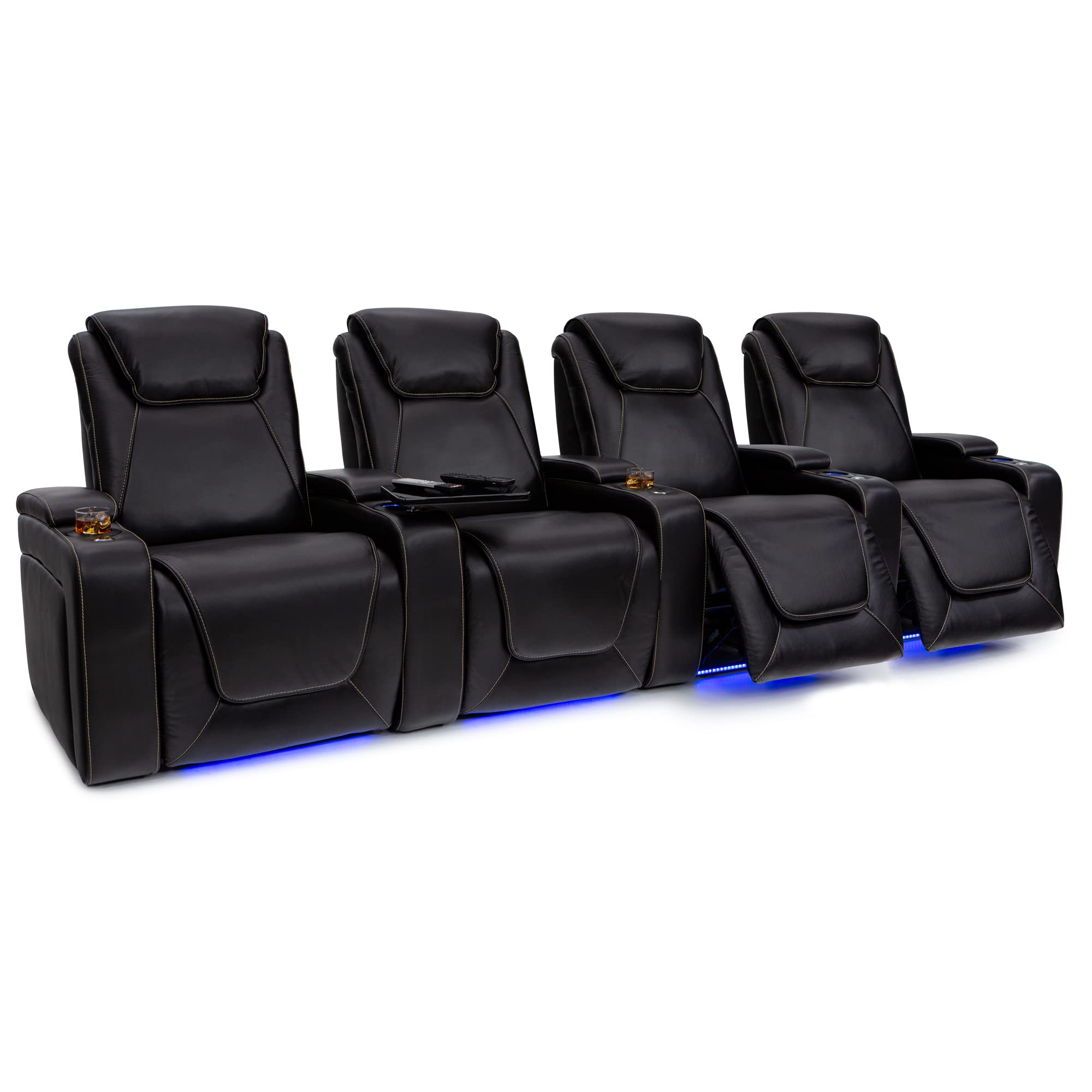 Paladin Home Theater Seating - Heat & Massage, Powered Headrest & Lumbar, Italian Leather, Row of 4