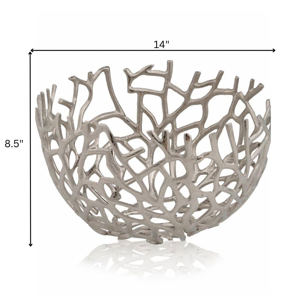 Rama Twigs Round Decorative Bowl Silver