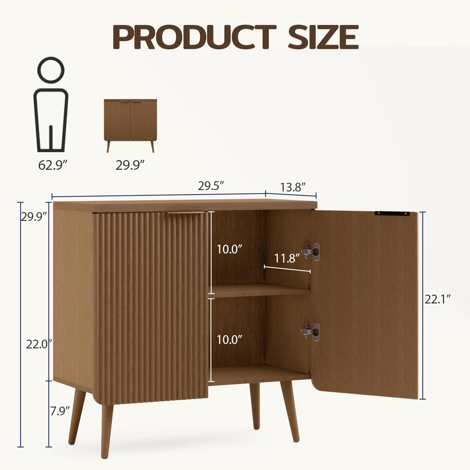 Fluted Sideboard with 4 Doors and Adjustable Shelves