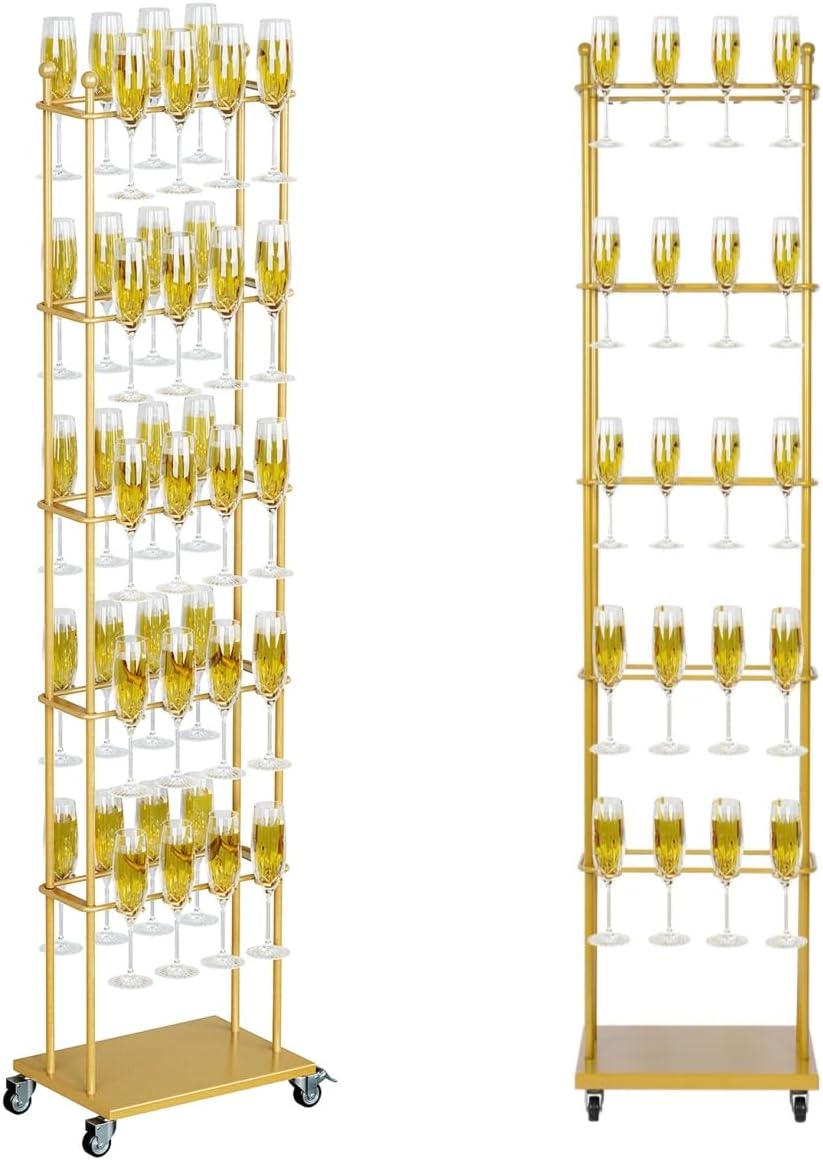 5-Tier Champagne Glass Holder Stand with Wheels