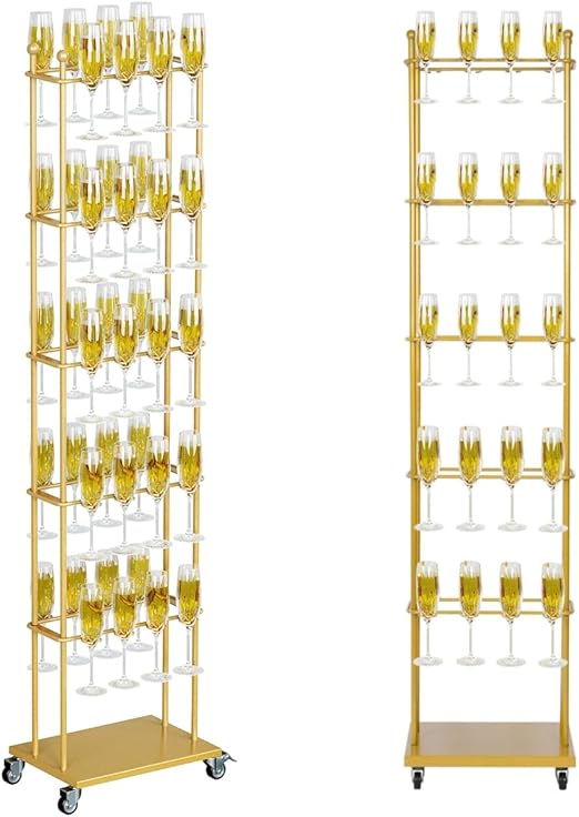 5-Tier Champagne Glass Holder Stand with Wheels