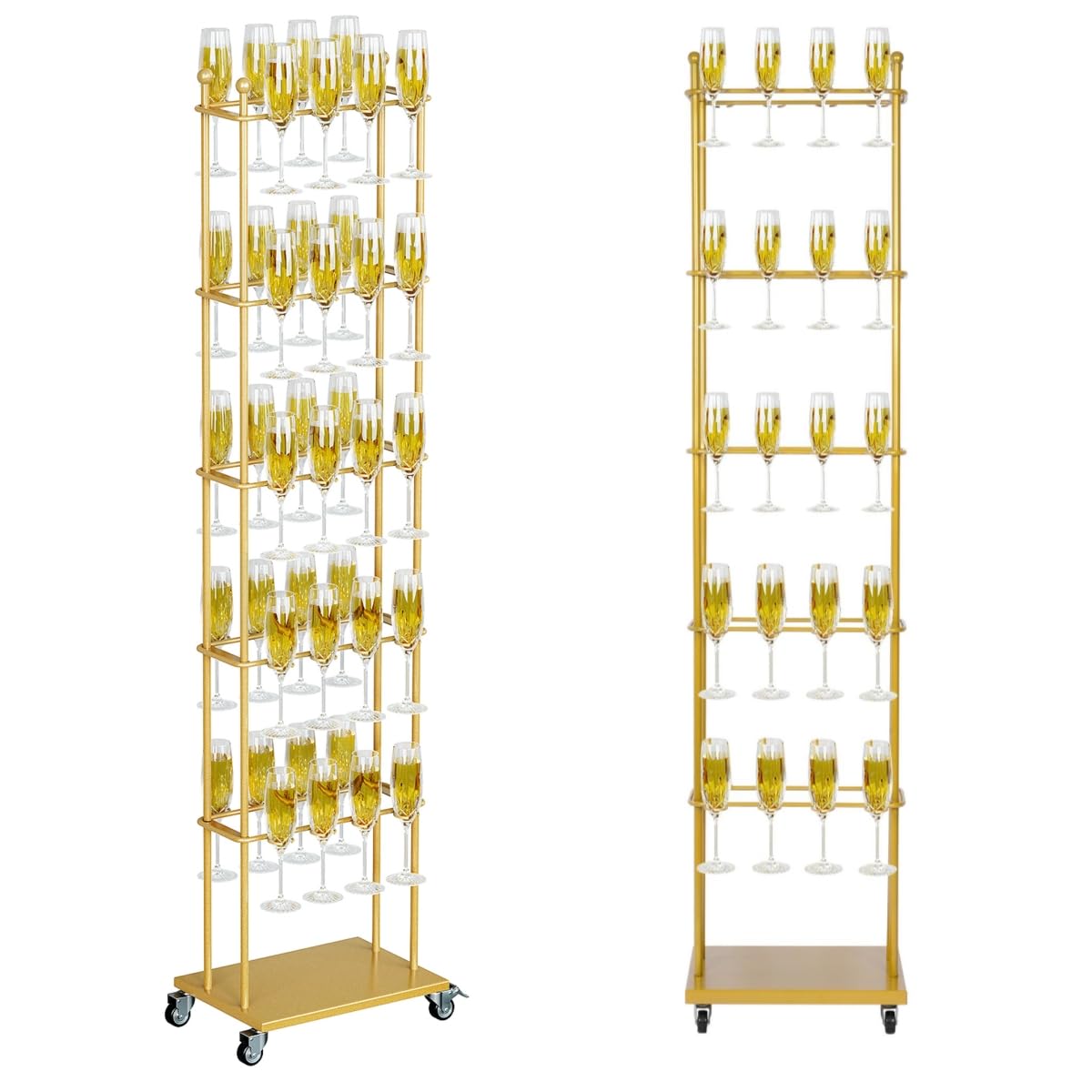 5-Tier Champagne Glass Holder Stand with Wheels