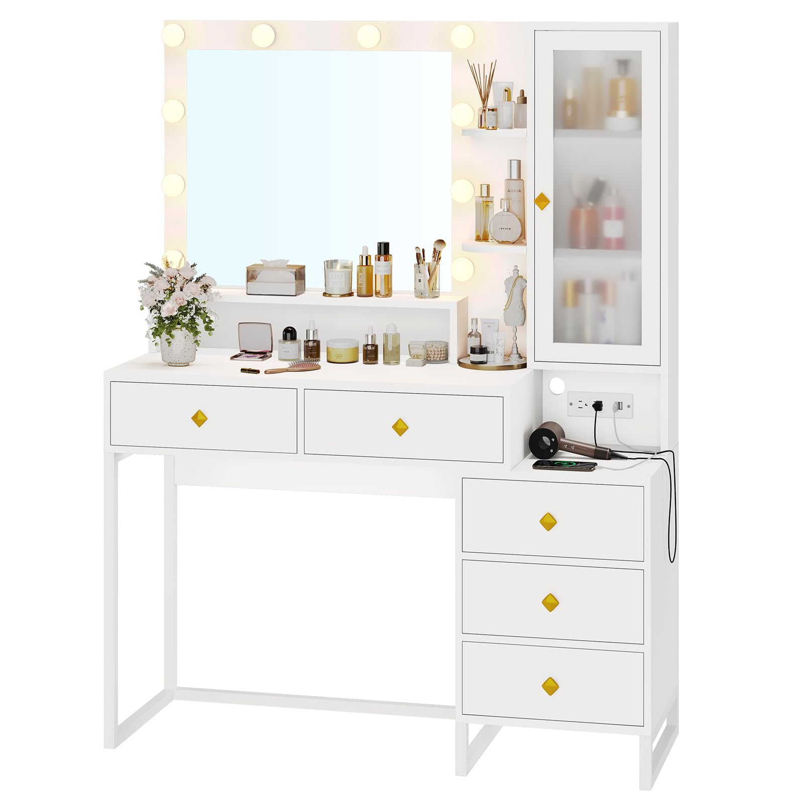 Vanity Desk with Mirror and Lights