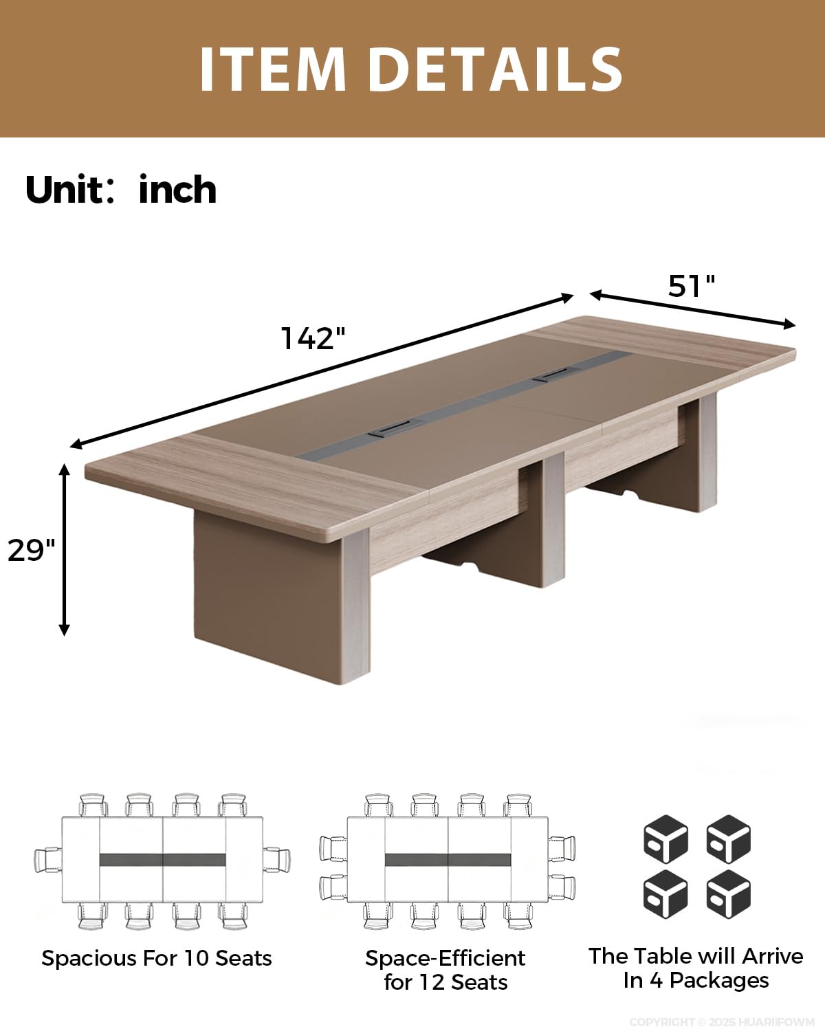 142" Conference Table for 10-12 People