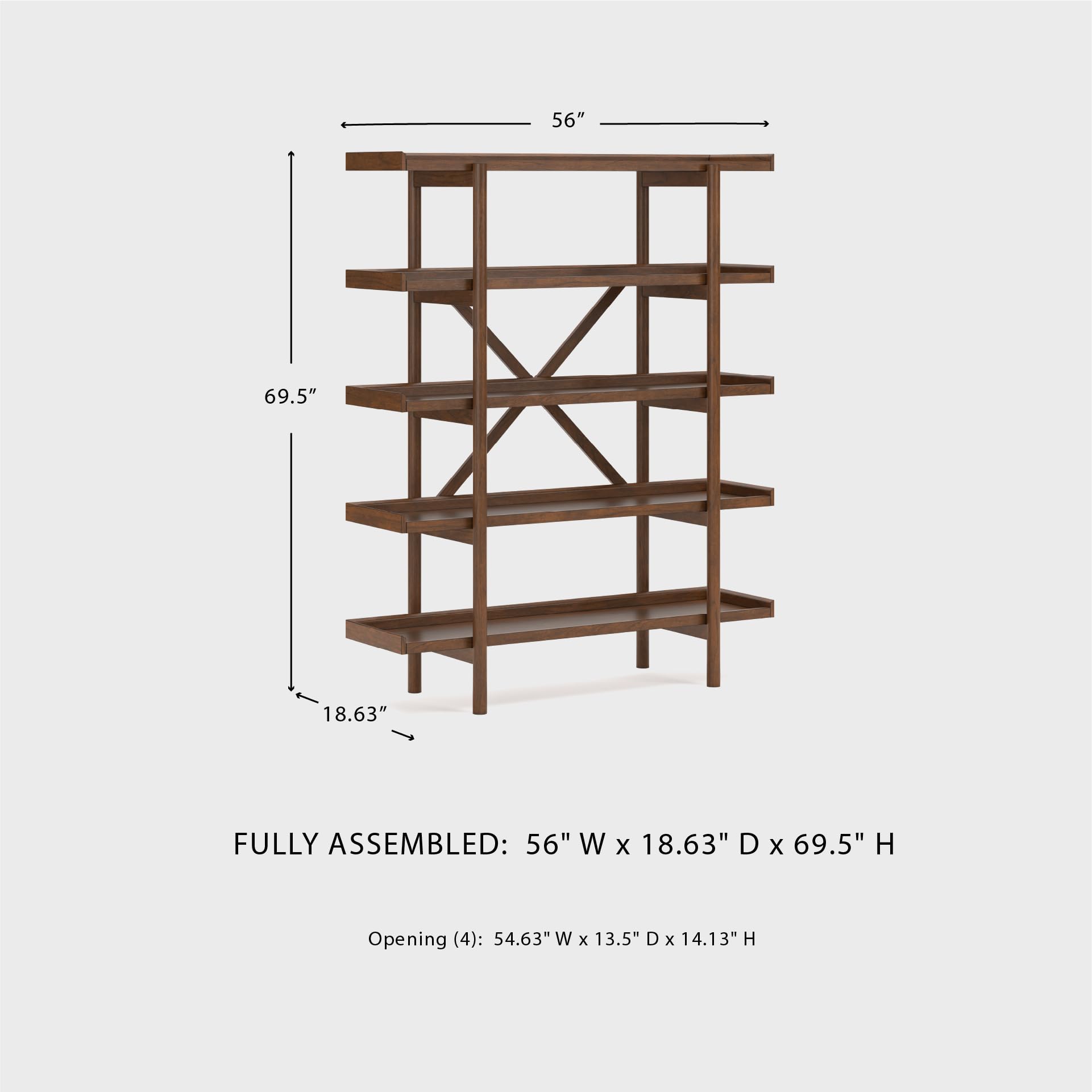 Lyncott 5-Tier Etagere Bookcase 70" Light Brown