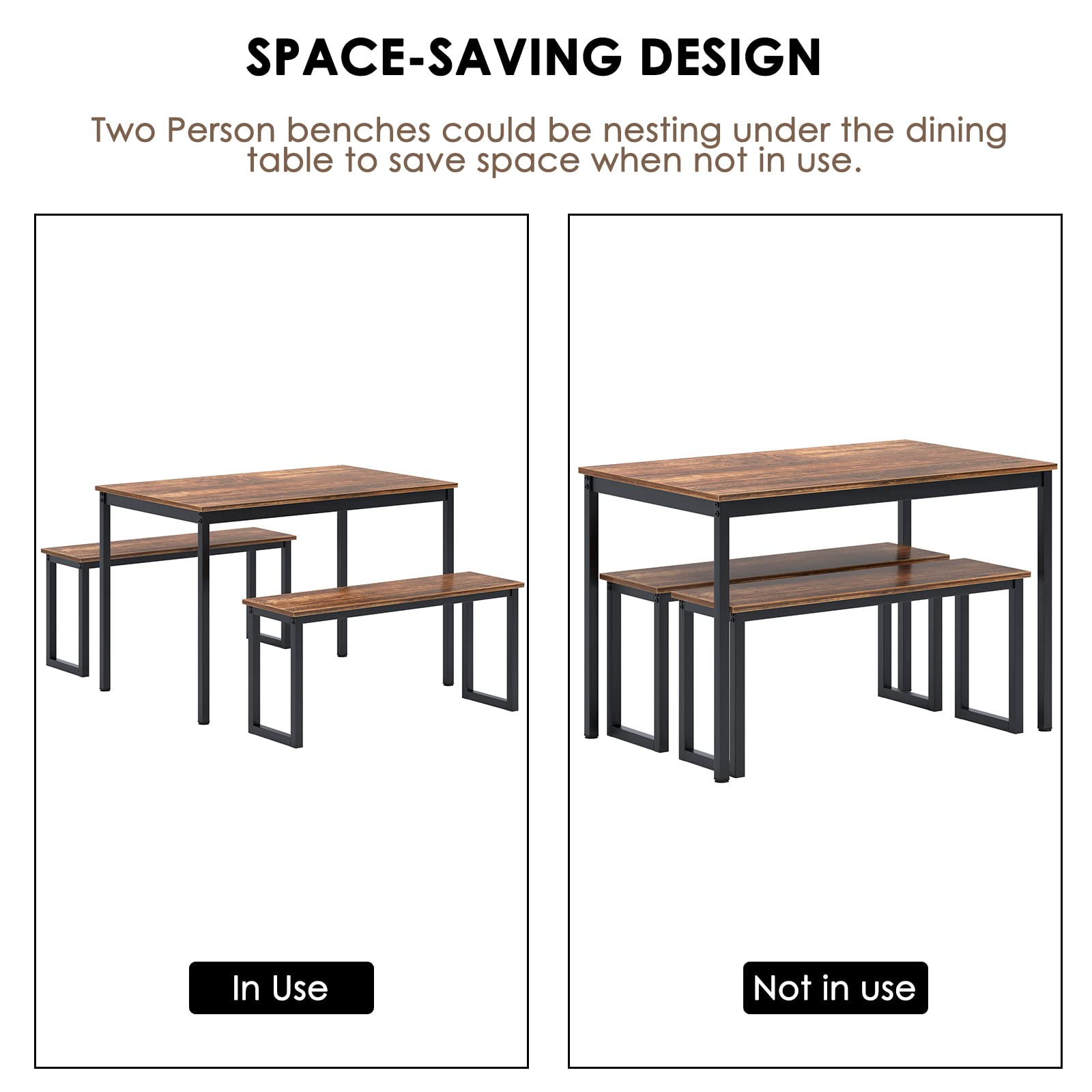 3-Piece Dining Table Set with Benches