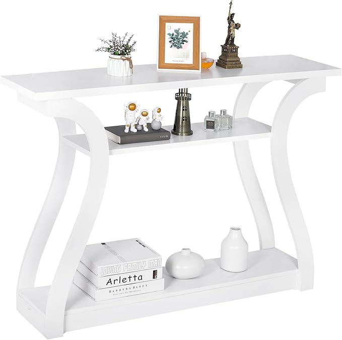 3-Tier Wood Console Table with Curved Legs - 47 Inch Cappuccino
