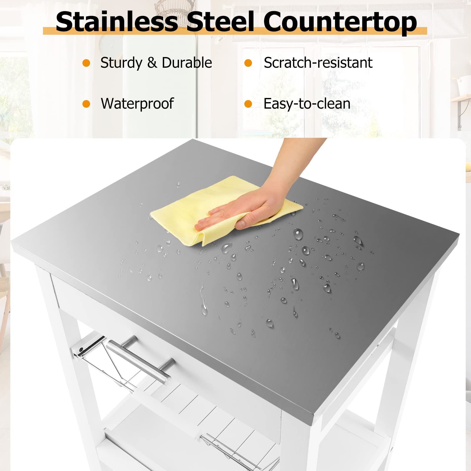 Kitchen Rolling Cart with Stainless Steel Top