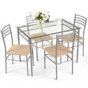 5 Piece Glass Dining Table Set with 4 Chairs