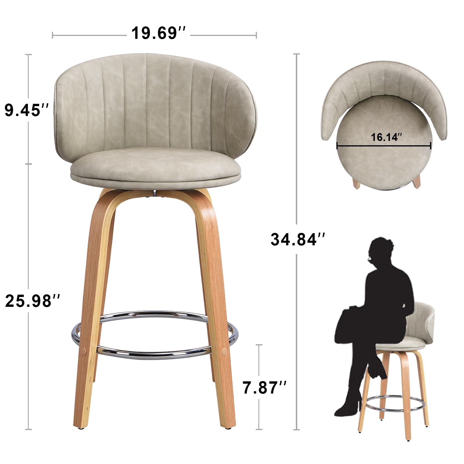Modern Swivel Bar Stools Set of 2 with Back