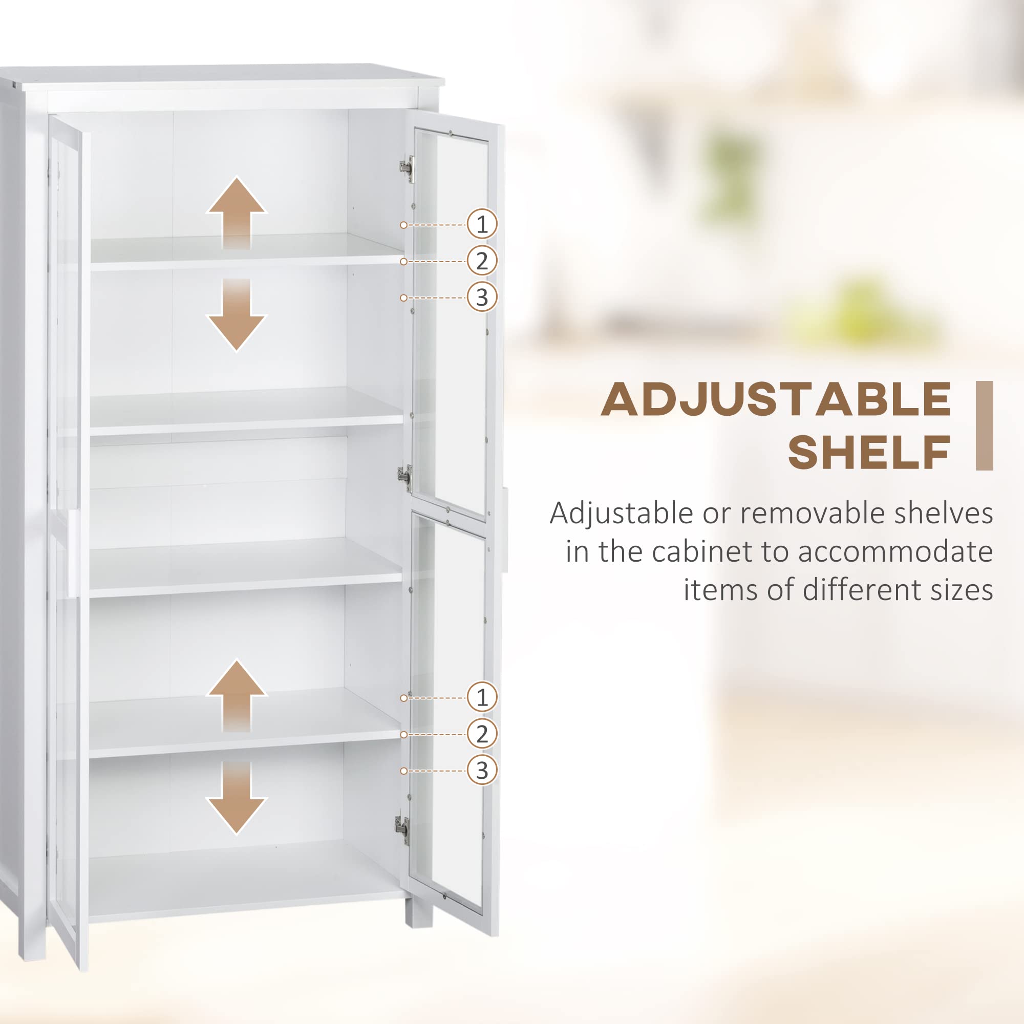 Kitchen Pantry Cabinet with Glass Doors