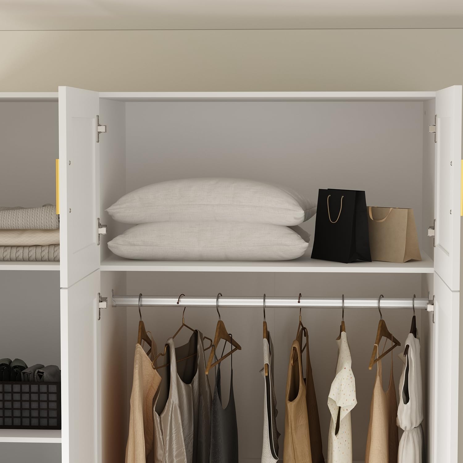 3-Door Wardrobe Closet with Mirror and Drawers