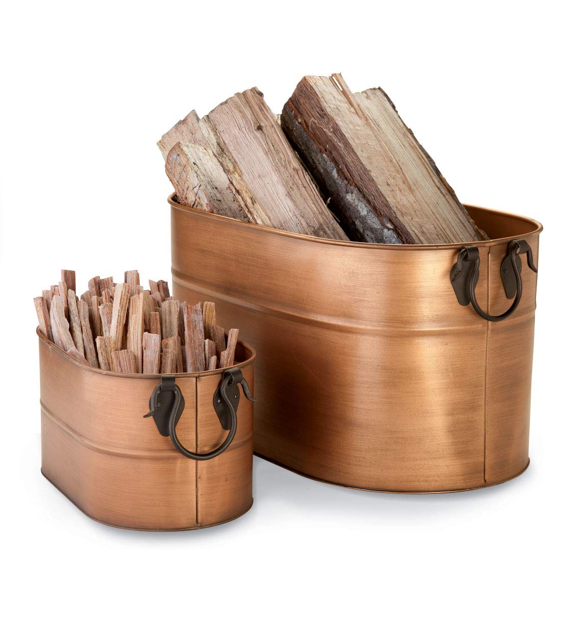Antique Copper Firewood Bucket with Wrought Iron Handles
