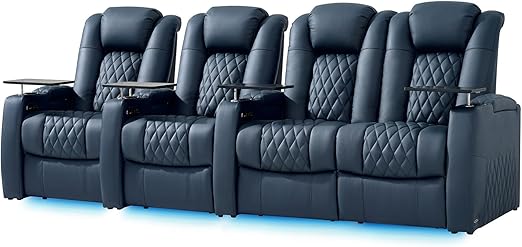Home Theater Seating Row of 4 - Top Grain Leather Power Recliner