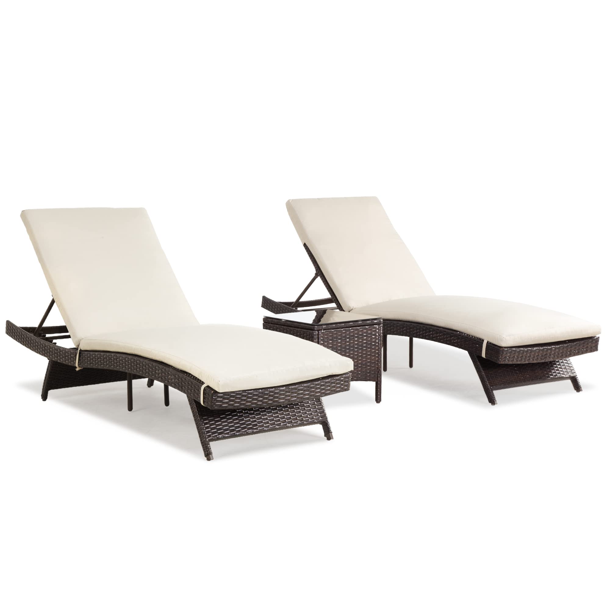 3-Piece Patio Chaise Lounge Set with Adjustable Backrest
