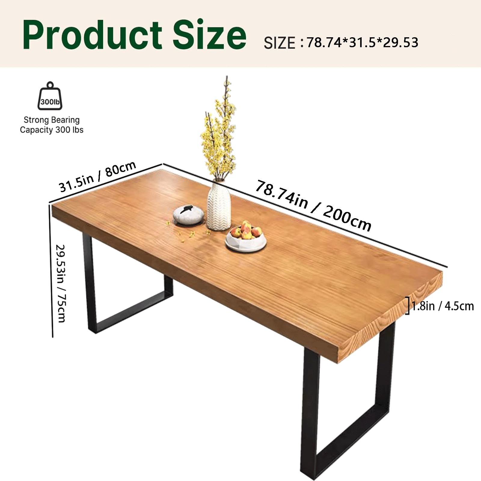 Solid Wood Dining Table with Metal Base