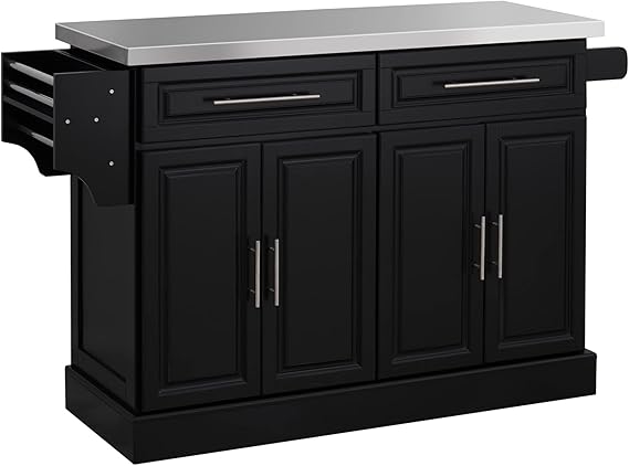 Rolling Kitchen Island Cart with Stainless Steel Top