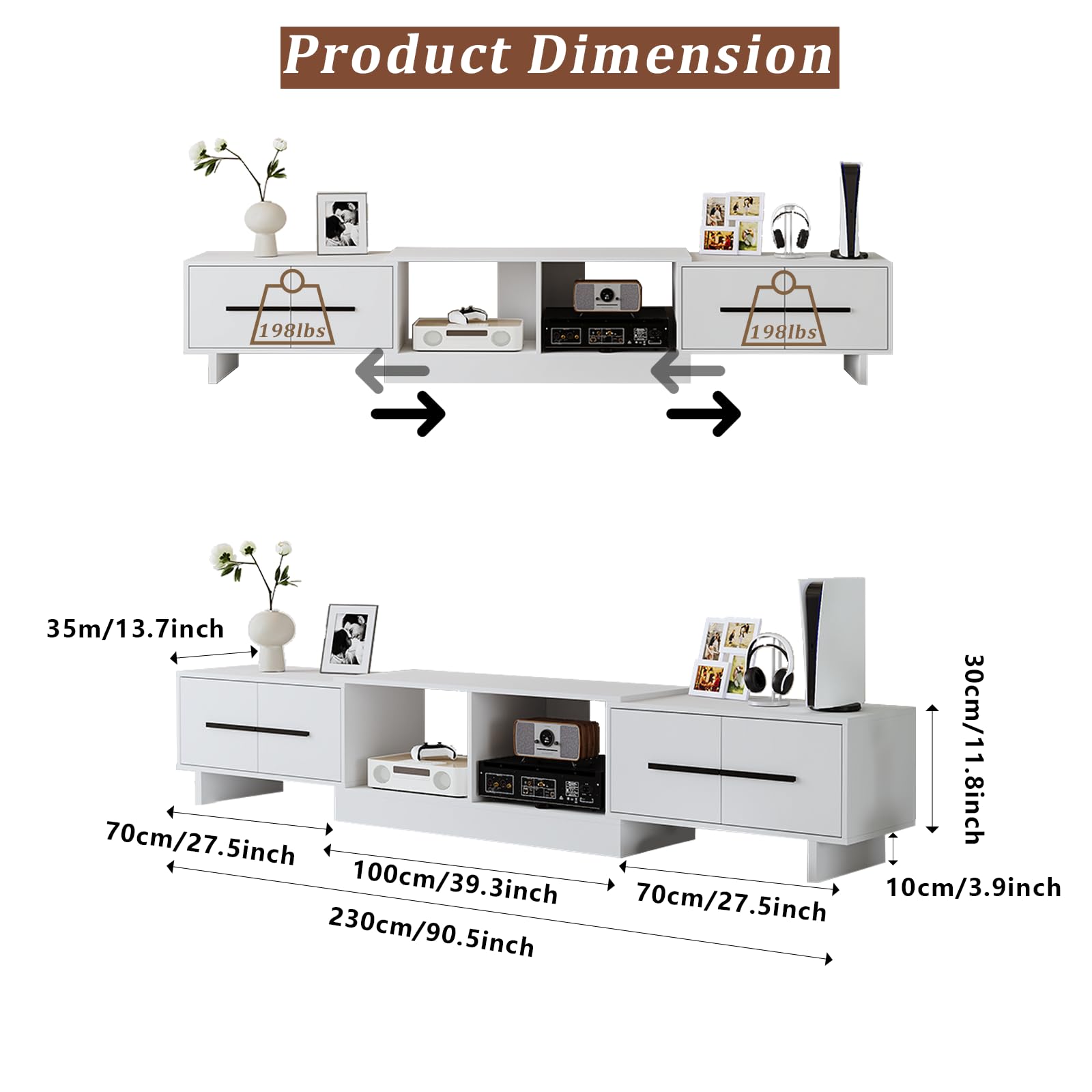 Extendable TV Stand for 67-90 Inch TVs with Storage Cabinets