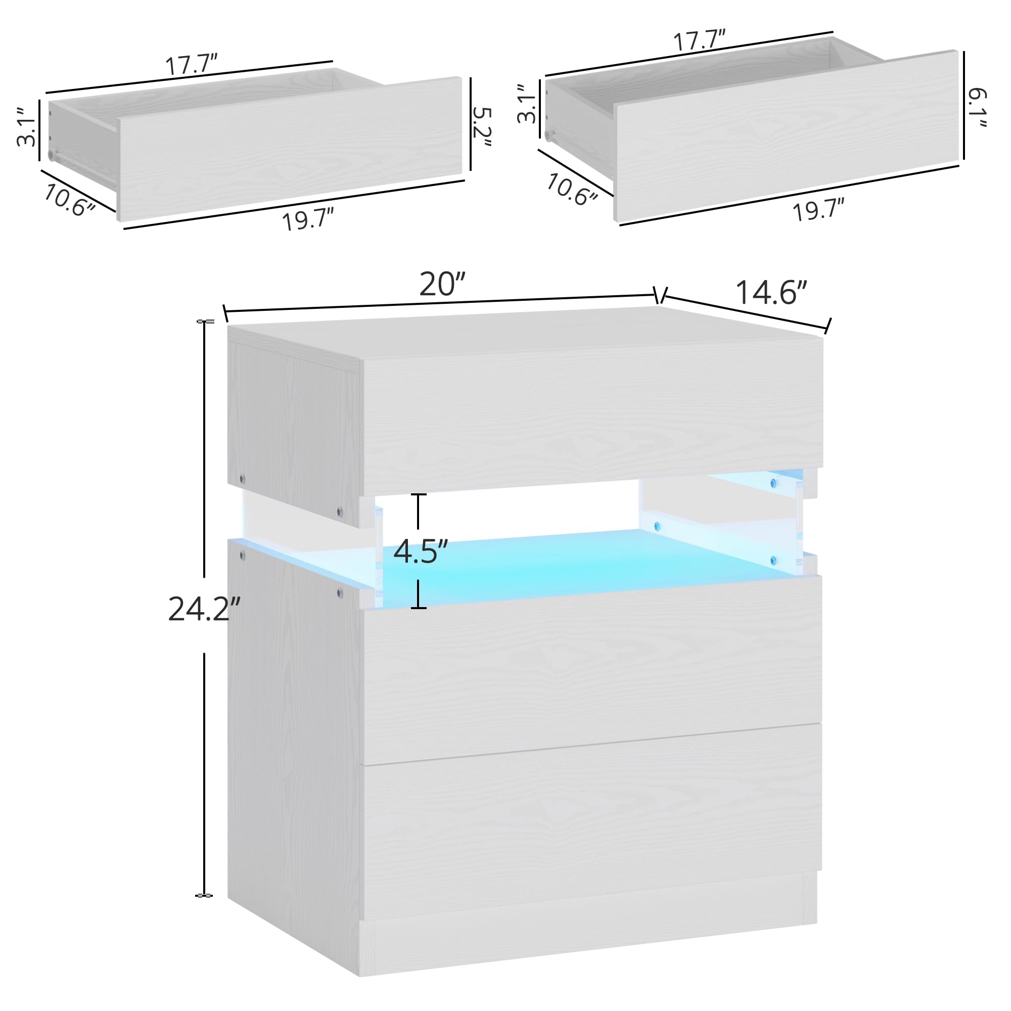 3-Drawer Nightstand with RGB LED Lighting