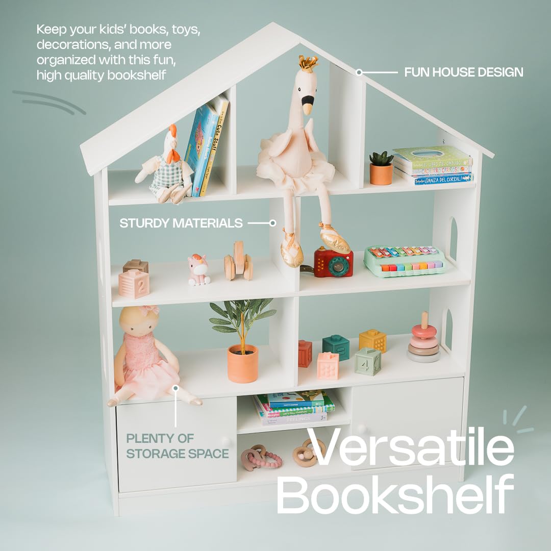 4-Tier White Kids Bookshelf and Toy Storage