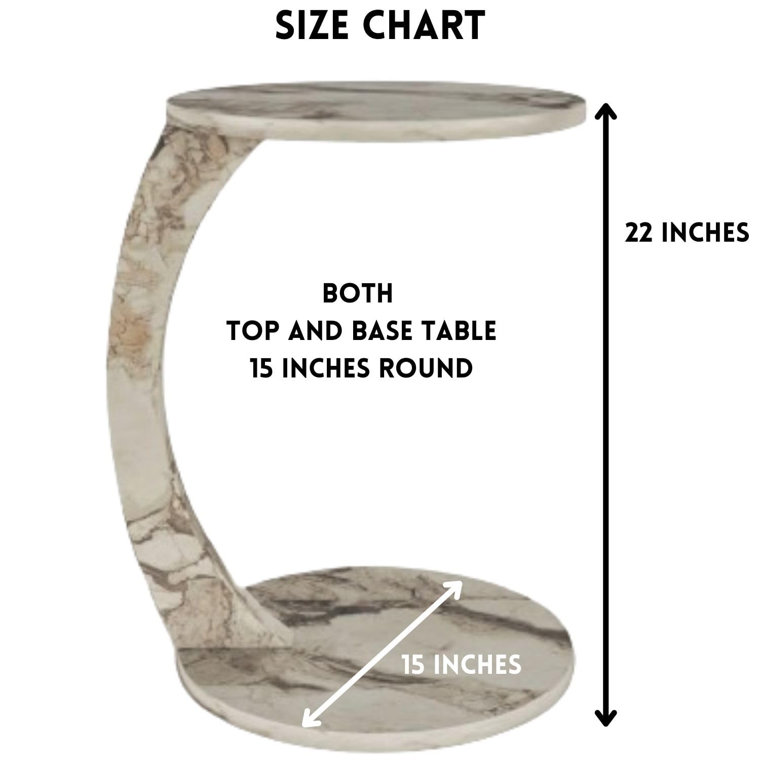 C-Shaped End Table with Wheels - Faux Marble White Round Side Table