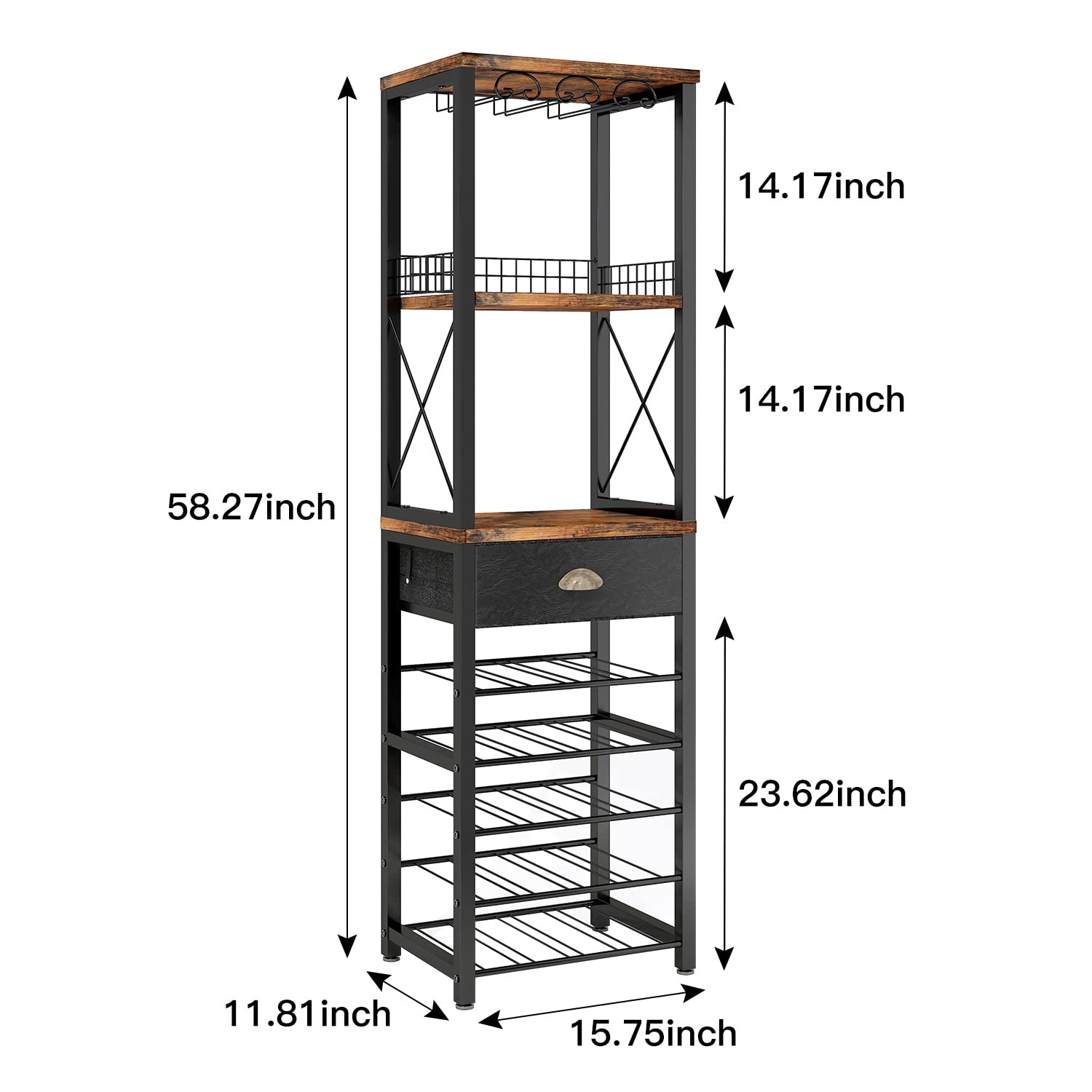4-Tier Wine Rack Floor Cabinet with Glass Holder and Storage Drawer